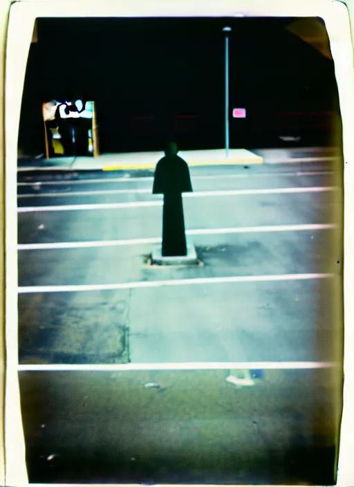 Image similar to polaroid photograph of an empty blockbuster store parking lot, liminal space, familiar place, mannequins, black mold, amateur, 3 5 mm, raw, 4 k, hd