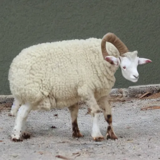 Prompt: lamb and goat fused as one, scientific photo, scary photo, high detail