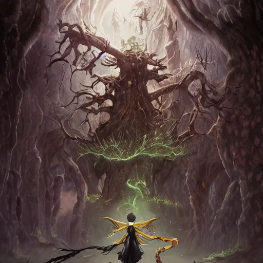 Prompt: dance of shaman king with treebeard and ghosts and fairies illustration by Renato muccillo and Andreas Rocha and Johanna Rupprecht + dofus colors, wakfu colors + symmetry + greco-roman art, intricate ink illustration, intricate complexity, epic composition, magical atmosphere + wide long shot, wide angle + masterpiece, trending on artstation + 4k