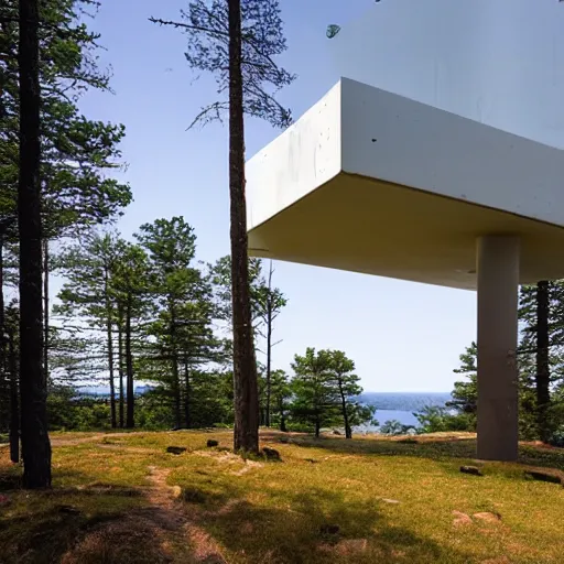 Image similar to observatory by Alvar Aalto on mountainous island