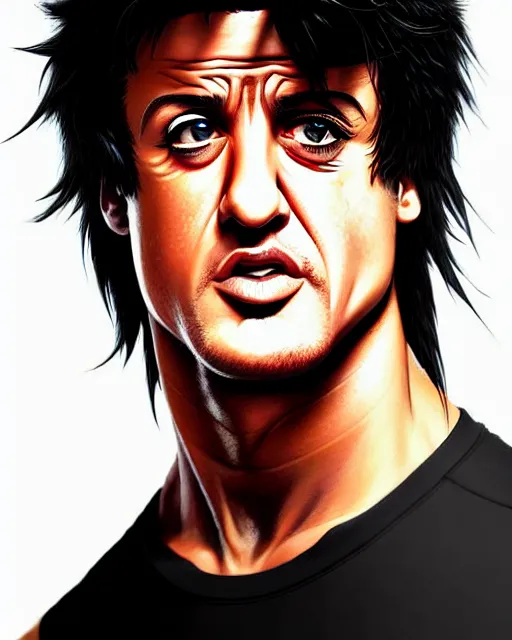 Prompt: well drawn animation portrait Anime skateboarder Sylvester Stallone Rambo, Sharp fine face, shaded Perfect face, fine details. Anime. cyberpunk realistic shaded lighting by katsuhiro otomo ghost-in-the-shell, magali villeneuve, artgerm, rutkowski Jeremy Lipkin and Giuseppe Dangelico Pino and Michael Garmash and Rob Rey