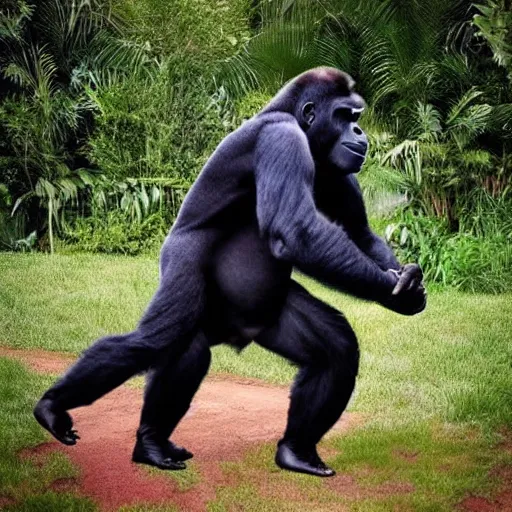 Prompt: “Harambe the gorilla running from an angry Hillary Clinton”