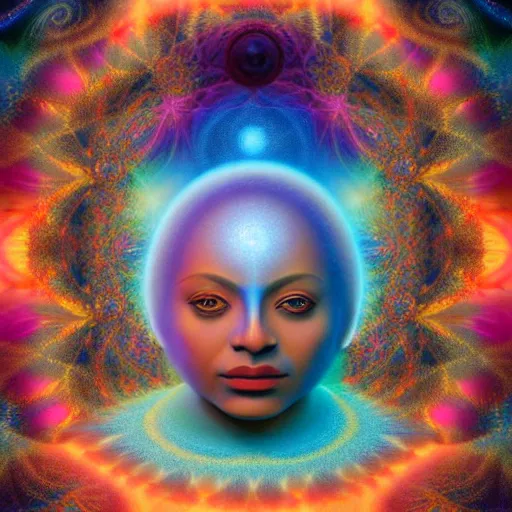 Image similar to obatala the cosmic god sitting in a cabana made of nebula clouds, by Adi granov and afarin sajedi and amanda sage and evgeni gordiets and Agostino Arrivabene in a psychedelic portrait style, ultrarealistic matte painting, volumetric lighting, fractal, extremely symmetrical, highly detailed face, orisha, 8k, hd