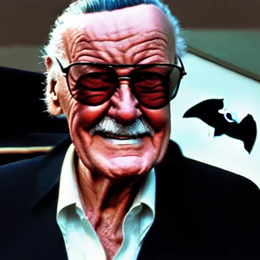 Prompt: High quality screenshot of Stan Lee on Batman: The Dark Knight (2008)