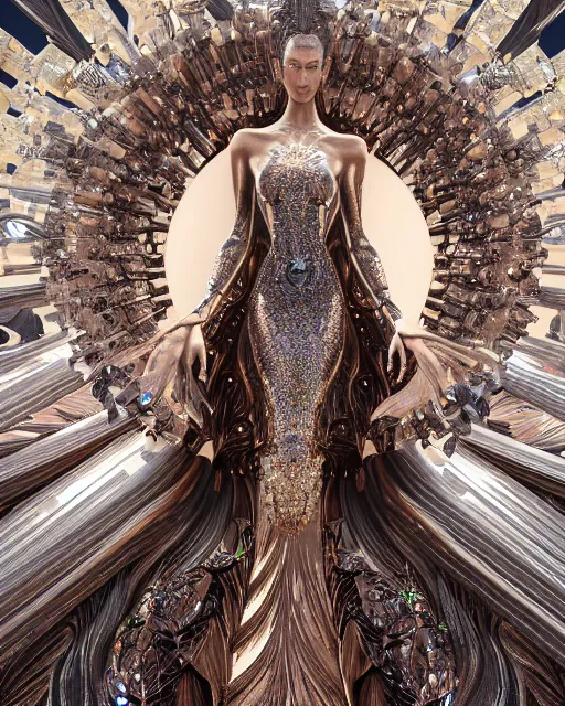 Image similar to a highly detailed metahuman 4 k close up render of an alien goddess bella hadid monument heaven in iris van herpen dress schiaparelli in diamonds crystals swarovski and jewelry iridescent in style of alphonse mucha gustav klimt trending on artstation made in unreal engine 4