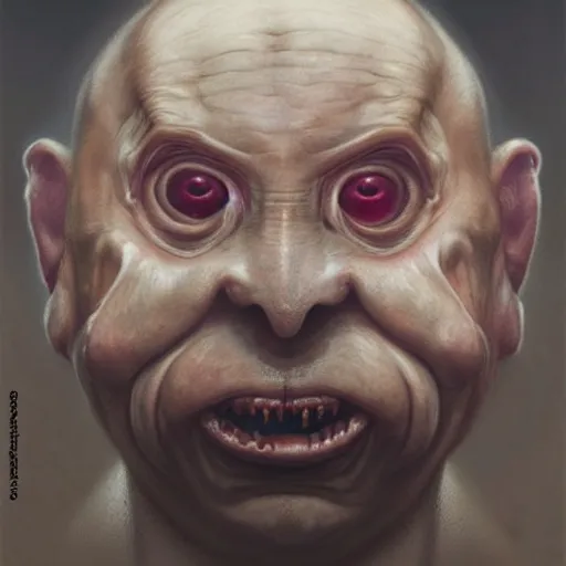 Image similar to anthropomorphic blobfish, vladimir putin blobfish hybrid, blobfish putin face mix, transformation, macabre, horror, by donato giancola and greg rutkowski and wayne barlow and zdzisław beksinski, realistic face, visible face, digital art