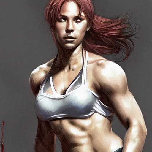 Image similar to female mma fighter, round about to start, intricate, elegant, highly detailed, digital painting, artstation, concept art, smooth, sharp, focus, illustration, art by artgerm and greg rutkowski and alphonse mucha