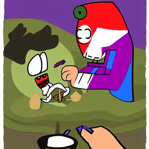 Image similar to billy and mandy rolling a cannabis joint with grim