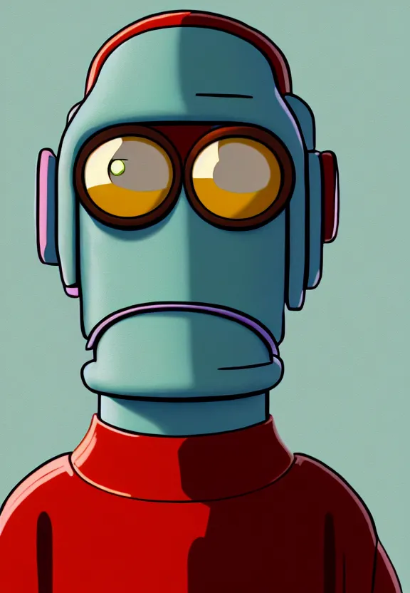 Prompt: portrait of bender from futurama, looking at camera, extremely detailed, digital painting, artstation, concept art, smooth, sharp focus, illustration, ambient lighting, art by matt groening, futurama artstyle