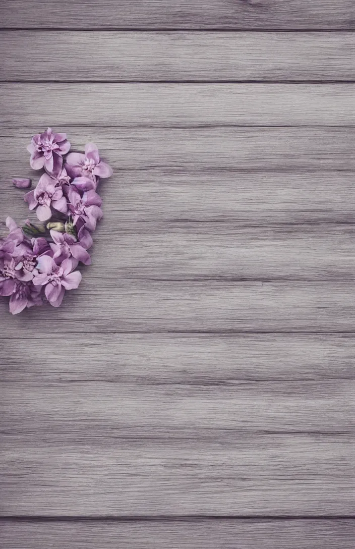 Prompt: light and clean soft cozy background image with soft, light - purple flowers on pale gray clean rustic boards, background, cottagecore, photorealistic, backdrop for obituary text