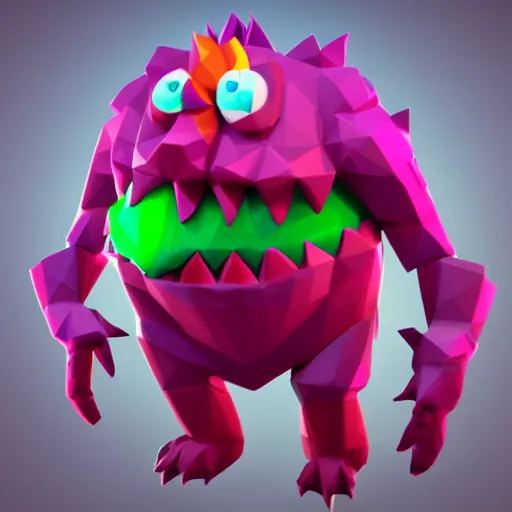 Image similar to cute monster, colourful, enemy of drawves, underground mine, 3d render, low poly, video game, concept character, E3