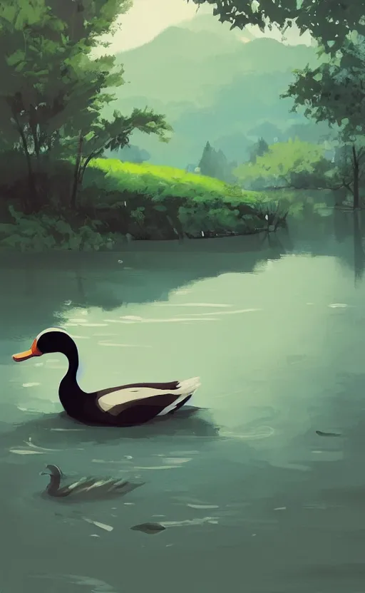 Prompt: a cute duck in a scenic river environment by Atey Ghailan