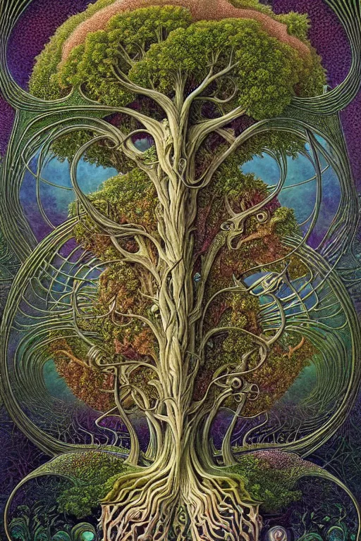 Image similar to tree of life by roger dean and andrew ferez, art forms of nature by ernst haeckel, divine chaos engine, symbolist, visionary, art nouveau, botanical fractal structures, organic, detailed, realistic, surreality