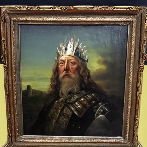 Image similar to 18th century oil painting of theoden king of rohan wearing sombrero realistic