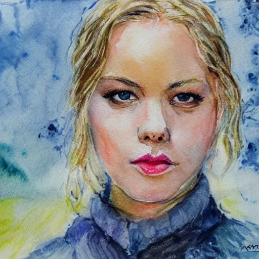 Image similar to abbie cornish, watercolor, in the style of claude monet, beautiful face, award winning, hd, 4 k