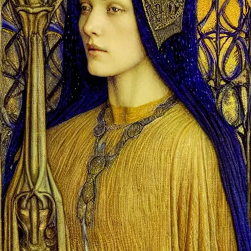 Image similar to detailed realistic beautiful young medieval queen portrait by jean delville, art nouveau, symbolist, visionary, gothic