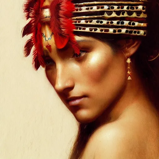 Image similar to gorgeous redskin woman wearing headdress, intricate, elegant, highly detailed, artstation, concept art, smooth, sharp focus, illustration, art by and greg rutkowski and orientalism and bouguereau