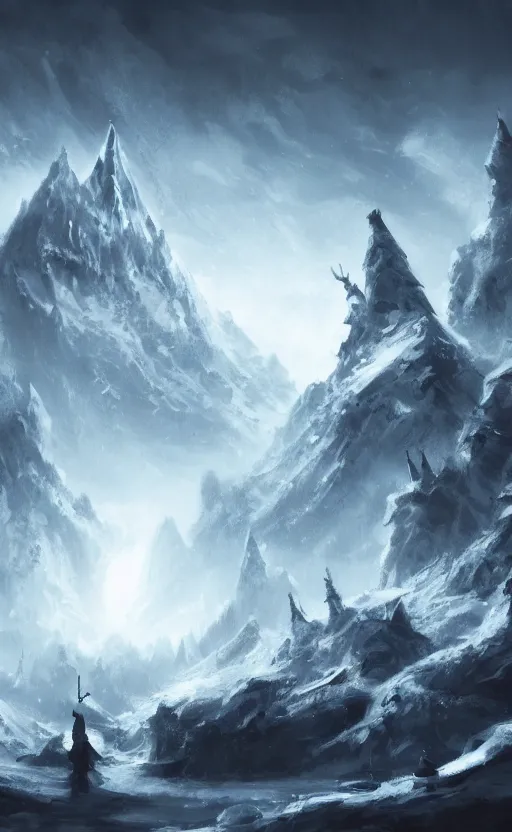 dark fantasy concept art of a snow mountain with a | Stable Diffusion