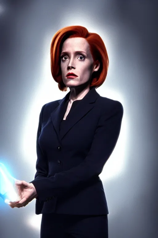 Image similar to dana scully tranforming into an alien