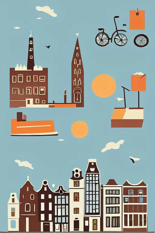 Prompt: minimalist boho style art of amsterdam, illustration, vector art