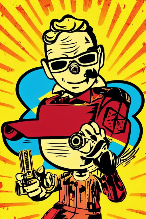 Image similar to fallout 7 6 retro futurist illustration art by butcher billy, sticker, colorful, illustration, highly detailed, simple, smooth and clean vector curves, no jagged lines, vector art, smooth andy warhol style