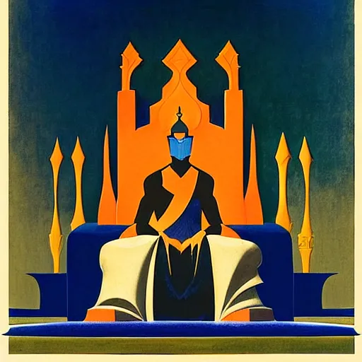 Image similar to an illustration of a throne room, by nicholas roerich, by frank frazetta by georgia o keeffe by frederick william elwell, by hans emmenegger, by eyvind earle highly detailed, realistic, outline, line work, fantasy, oriental, stylised flat colors, animation