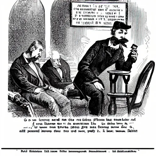 Prompt: 1884 cartoon from Punch magazine about cell phones and the internet