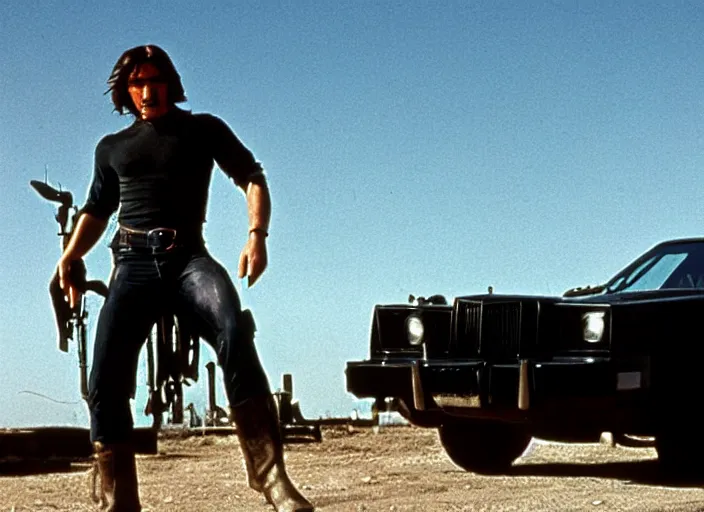 Image similar to film still of Christian Bale as Max in Mad Max 1979