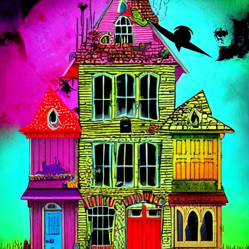 Prompt: horror witch house, very colorful vibrant