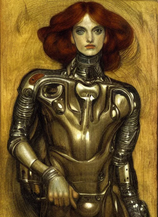 Prompt: a portrait of a robot cyborg by Dante Gabriel Rossetti, pre-raphaelite style