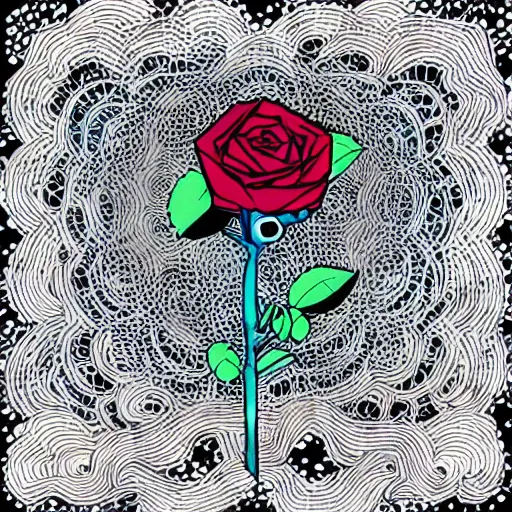 Prompt: “Rose, dotart, album art in the style of James Jean”