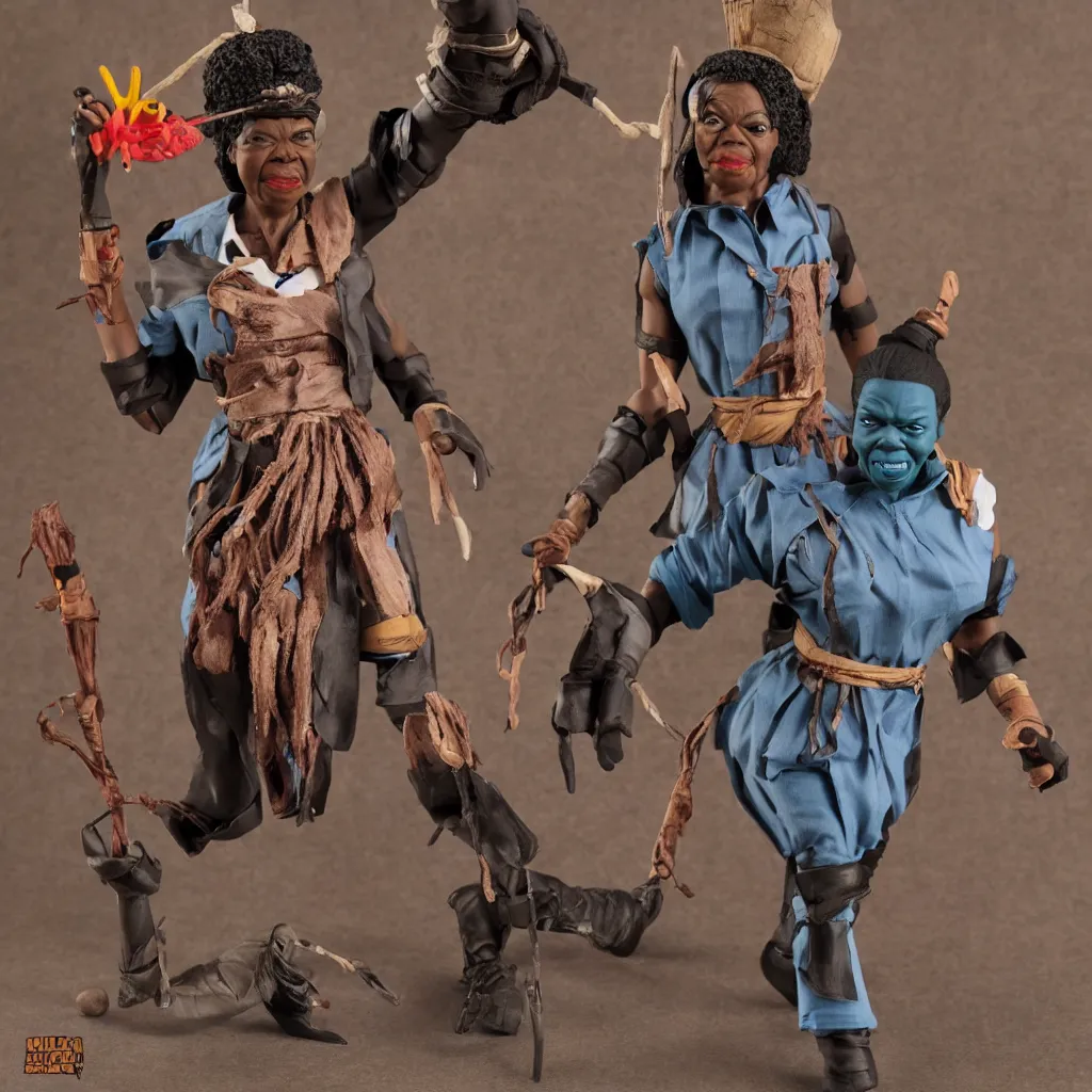 Image similar to maya angelou cosplay kunta kinte, stop motion vinyl action figure, plastic, toy, butcher billy style