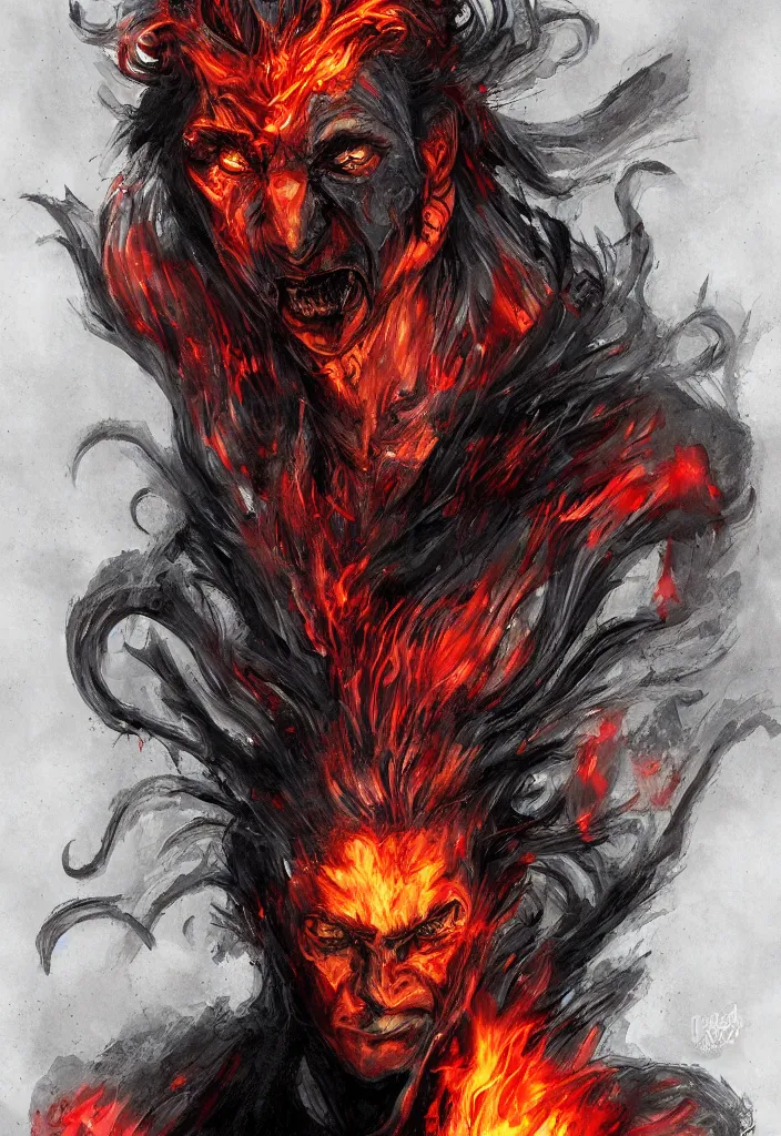 Image similar to a portrait of sandman as a demon in a fiery hell, eerie, dark, magical, fantasy, trending on artstation, digital art.