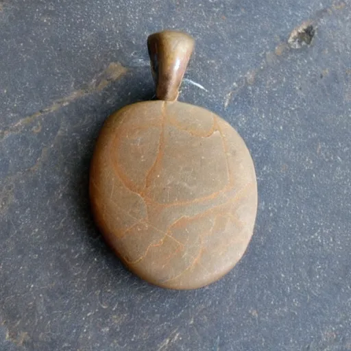 Image similar to beautiful but simple amulet made from equal parts bright sandstone and dark sandstone, representing powerful love