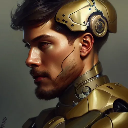 Image similar to ultra realistic illustration, a male cyborg soldier, intricate, elegant, highly detailed, digital painting, artstation, concept art, smooth, sharp focus, illustration, art by artgerm and greg rutkowski and alphonse mucha