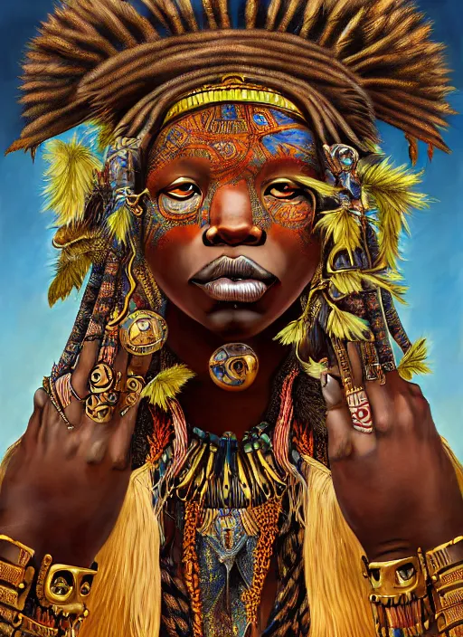 Image similar to : dogon tribe fantasy, fantasy magic, , intricate, sharp focus, illustration, highly detailed, digital painting, concept art, matte, jahbu art and Paul lewin and kehinde wiley, masterpiece