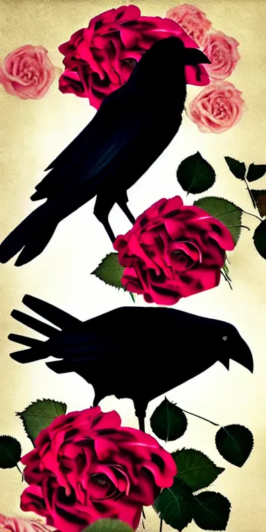 Image similar to crows made out of roses, rose crows, flower crows, crows made of flowers, muted tones, album artwork, expressionist, serene,