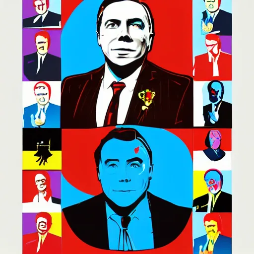 Prompt: individual francois legault quebec prime minister portrait retro futurist illustration art by butcher billy, sticker, colorful, illustration, highly detailed, simple, smooth and clean vector curves, no jagged lines, vector art, smooth andy warhol style