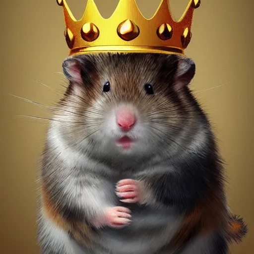 Image similar to A king hamster with a crown and a coat, digital art, artstation cgsociety masterpiece