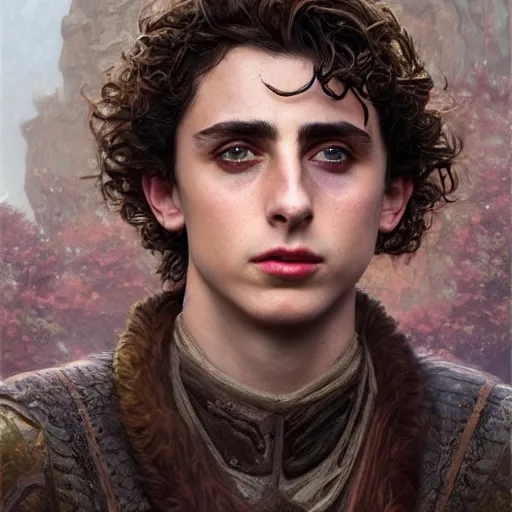 Image similar to timothee chalamet as a fantasy d & d character, closeup portrait art by donato giancola and greg rutkowski, realistic face, digital art, trending on artstation, symmetry!!