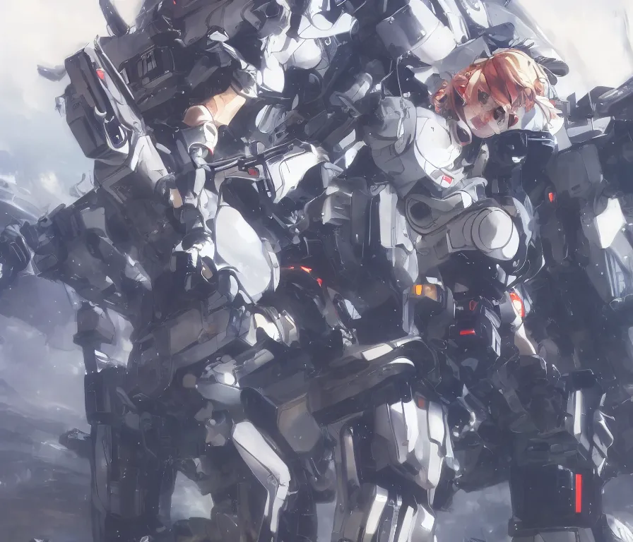 Image similar to girl from azur lane with a large mech, futuristic, beautiful collaborative painting by yoji shinkawa, greg ruthowski, alphonse murac, ultrafine detail, 4 k, 8 k, artstation