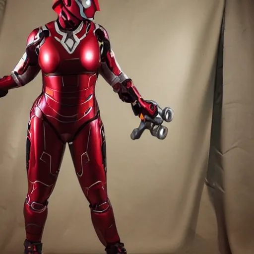 Image similar to female ironman with a curvy feminine body armor shape,