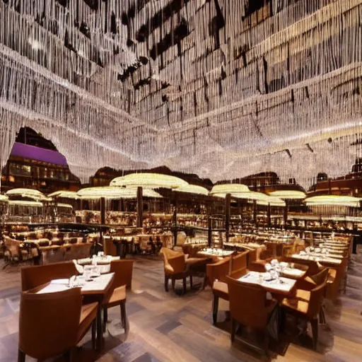 Prompt: interior view of the world's largest restaurant with the tallest ceilings