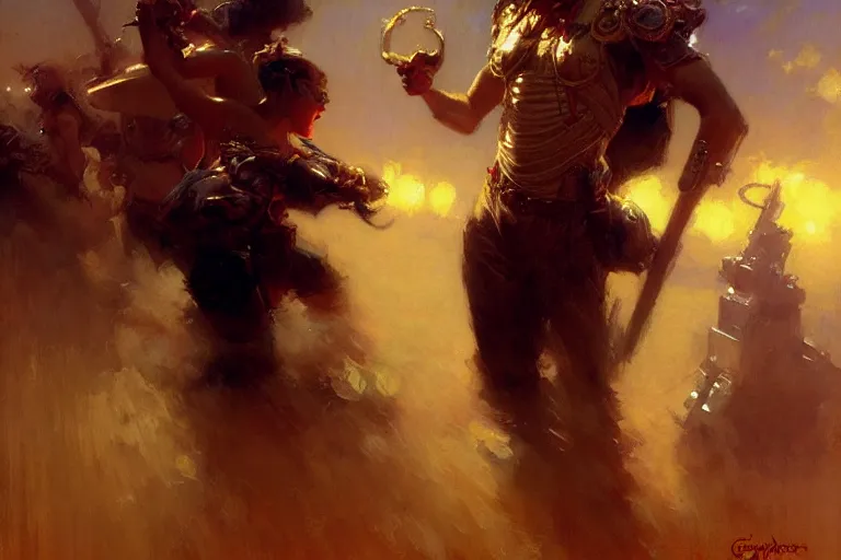 Image similar to synthwave, painting by gaston bussiere, craig mullins, j. c. leyendecker, greg rutkowski