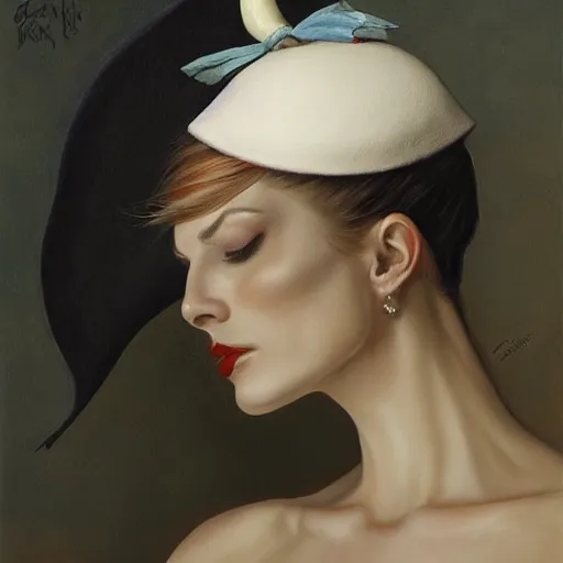 Image similar to portrait of a ceremonial hat embedded into a woman's skull, by gerald brom