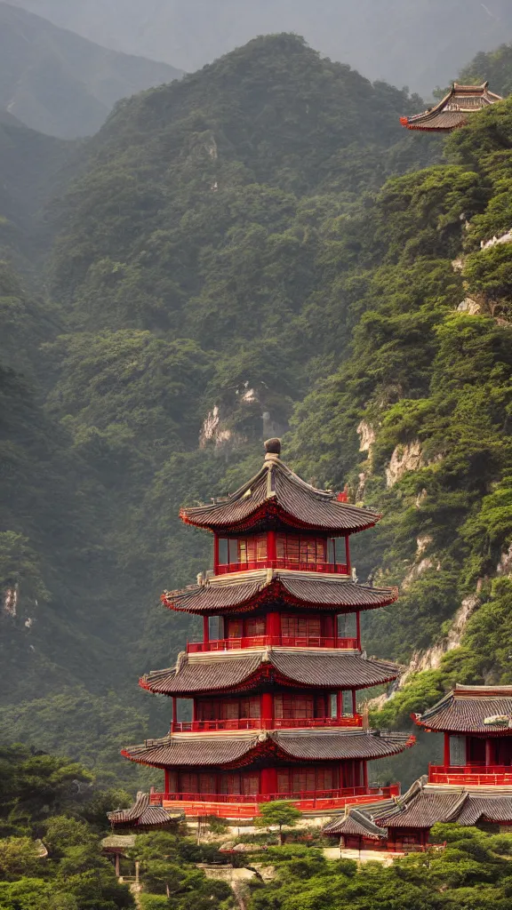 Prompt: ancient Chinese temples on the mountain in the distance,highly detailed,high resolution,cinematic lighting