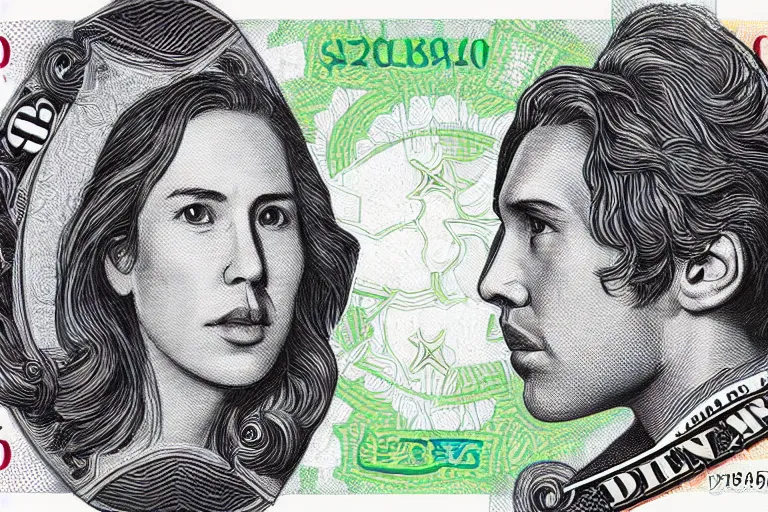 Image similar to reylo kissing currency design