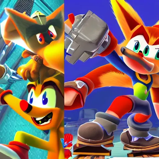 Image similar to crash bandicoot bros kirby super star ultra sonic the hedgehog gta style ratchet and clank