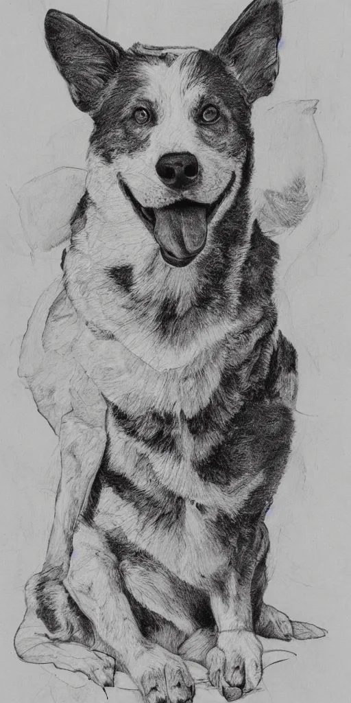 Image similar to sitting australian cattle dog, artist sketch, michelangelo, beautiful composition, masterpiece