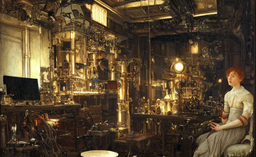 Image similar to the prompt engineer's laboratory, intricate, highly detailed, by edgar maxence and caravaggio and michael whelan and delacroix style, ambient lighting, photorealistic, extremely detailed, establishing shot, high resolution, dramatic lighting